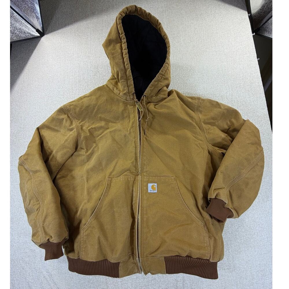 Carhartt Men's XL Brown J140 Firm Duck Active Thermal Lined Zip Front Jacket Top